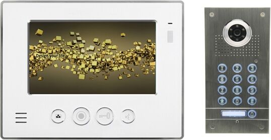 Video Gegensprechanlage für 1-Familienhaus 1x7" TFT-LCD mit Code Funktion-IS-E07TC (Spannung: 13,5V DC inkl. Trafo / Außenstation: Unterputz / Sabotagekontakt: mit)