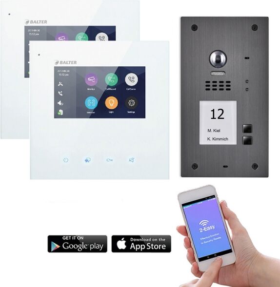 BALTER WIFI Video Türsprechanlage 2-Draht BUS mit 4,3" Display und 170° für 2-Familienhaus (Türstation Farbe : Silber)