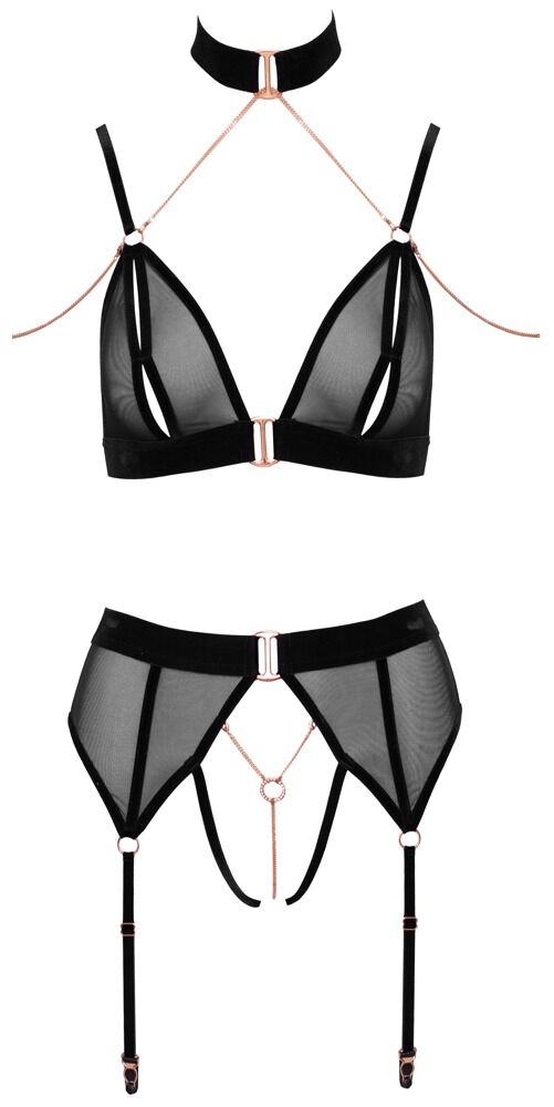Abierta Fina BH plus Straps-Slip ouvert mit Samt-Details und roségoldfarbenen Accessoires schwarz S female