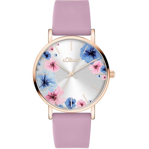 s.Oliver Damenuhr in modernen Farben und schönem Blumenprint auf dem Zifferblatt SO-4479-PQ