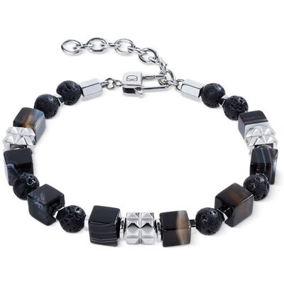 Coeur de Lion Armband - Streifen-Onyx Cubes und Lava-Kugeln mit Spikes Cubes - 092730.1300.0 Coeur de Lion Armband - Streifen-Onyx Cubes und Lava-Kugeln mit Spikes Cubes - 092730.1300.0