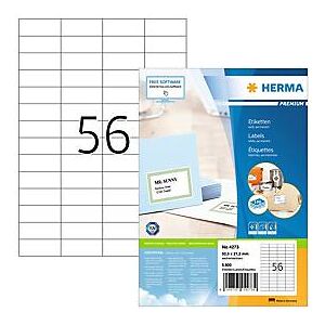 Herma Premium-Adressetiketten Nr. 4273, 52,5 x 21,2 mm, selbstklebend, permanenthaftend, bedruckbar, Papier, weiß, 5600 Stück auf 100 Blatt