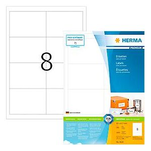 Herma Premium-Adressetiketten Nr. 4624, 97 x 67,7 mm, selbstklebend, permanenthaftend, bedruckbar, Papier, weiß, 1600 Stück auf 200 Blatt