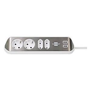 Eck-Steckdosenleiste brennenstuhl® estilo, 4-fach + USB-Ladefunktion, IP20, mit Kabel & Klebepads, L 70 x B 100 x H 300 mm, weiß-silber