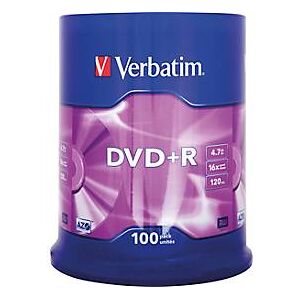 Verbatim® DVD+R, bis 16fach, 4,7 GB/120 min, 100er-Spindel