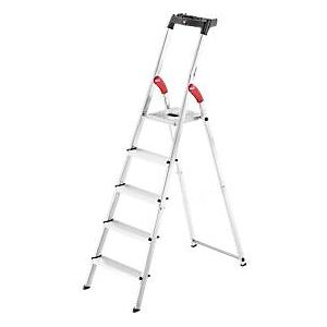 Stufen-Stehleiter Hailo L60 StandardLine, EN 131, mit Multifunktionsschale & Gelenkschutz, bis 150 kg, 5 Stufen