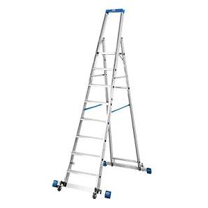 KRAUSE Stufenstehleiter, mit 8 Stufen, Aluminium, fahrbar mit Traverse