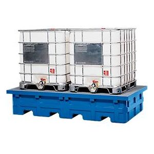 Asecos IBC-Station, Volumen 2000 l, bis 4000 kg, unterfahrbar, mit PE-Gitterrost, Polyethylen, blau, B 2530 x T 1320 x H 610 mm