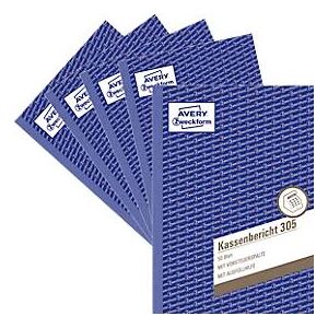 Avery Zweckform Avery® Zweckform Kassenbericht 305-5, A5 Hochformat, mit Ausfüllhilfe, ohne Durchschläge, perforiert & gelocht, Papier, weiß, 5 Bücher mit 50 Blatt