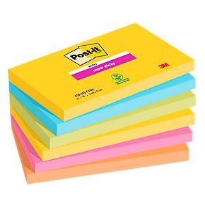 Post It POST-IT Haftnotizen Super Sticky Notes Carnival 655-6SS-CARN, 127 x 76 mm, wiederablösbar, cellophanfrei verpackt, farbig, 6 x 90 Blatt