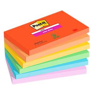 Post It POST-IT Haftnotizen Super Sticky Notes Playful 655-6SS-PLAY, 127 x 76 mm, wiederablösbar, cellophanfrei verpackt, farbig, 6 x 90 Blatt