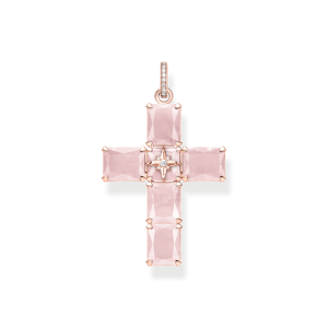 Thomas Sabo Anhänger Kreuz mit großen rosa Steinen und Stern rosévergoldet pink PE880-417-9