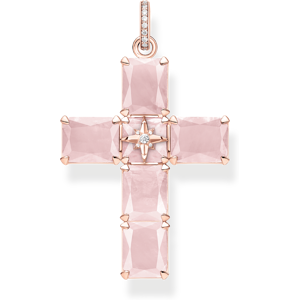 Thomas Sabo Anhänger Kreuz mit großen rosa Steinen und Stern rosévergoldet pink PE880-417-9