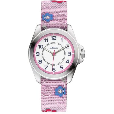 s.Oliver Kinderuhr mit Canvasband in blumigem Design SO-3175-LQ Metall s.Oliver Kinderuhr mit Canvasband in blumigem Design SO-3175-LQ Metall