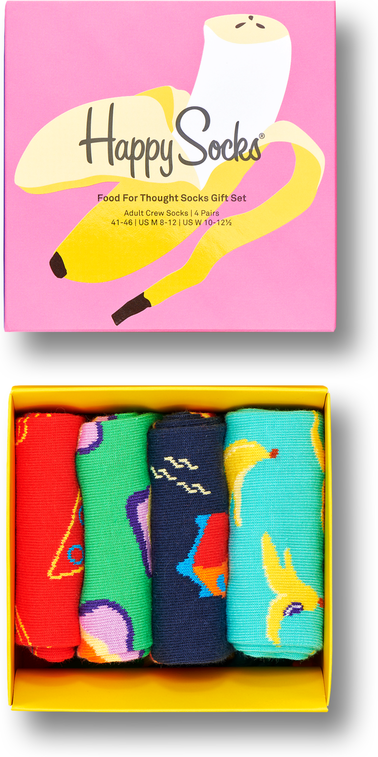 Happy Socks 4-Pack Food For Thought Socks Gift Set 41-46 Yellow,Light Purple,Navy,Turquoise,Green