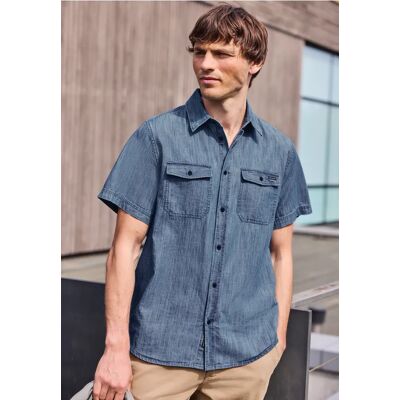 Street One MEN Street One Kurzarm Hemd in Denim-Optik male Blau Street One MEN Street One Kurzarm Hemd in Denim-Optik male Blau