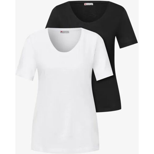 Street One Basic T-Shirt mit Kurzarm im 2er-Pack female Multicolour Weiß Schwarz