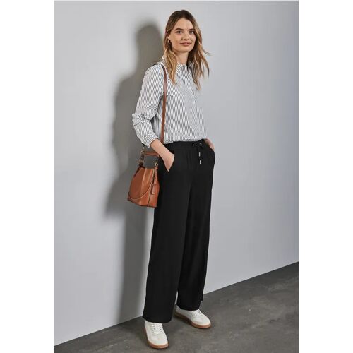 Street One Wide Leg Twill Hose female Schwarz