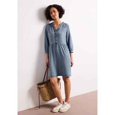 Street One Knielanges Kleid mit Rüschen im Denim-Look female Blau Street One Knielanges Kleid mit Rüschen im Denim-Look female Blau