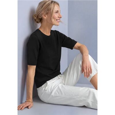 Street One Kurzarm Pullover mit Rundhals in Unifarbe female Schwarz Street One Kurzarm Pullover mit Rundhals in Unifarbe female Schwarz