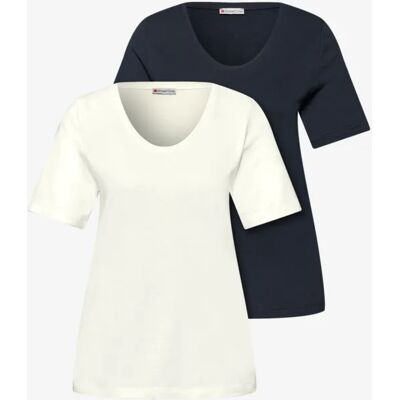 Street One Basic T-Shirt mit Kurzarm im 2er-Pack female Multicolour Weiß Blau Street One Basic T-Shirt mit Kurzarm im 2er-Pack female Multicolour Weiß Blau