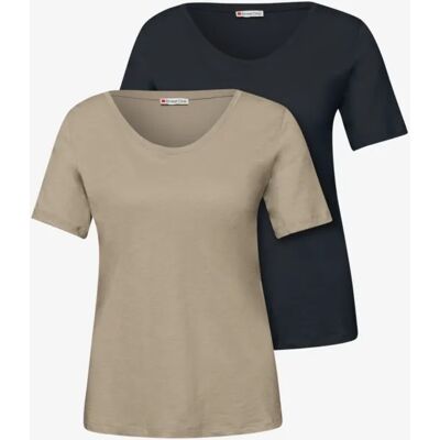 Street One Basic T-Shirt mit Kurzarm im 2er-Pack female Multicolour Schwarz Beige Blau Street One Basic T-Shirt mit Kurzarm im 2er-Pack female Multicolour Schwarz Beige Blau
