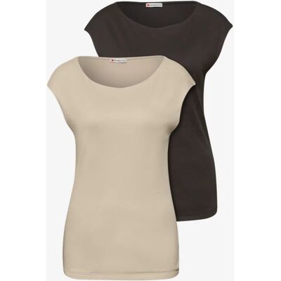 Street One Basic Shirt mit Boatneck im 2er-Pack female Multicolour Braun Beige Street One Basic Shirt mit Boatneck im 2er-Pack female Multicolour Braun Beige