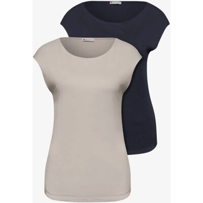 Street One Basic Shirt mit Boatneck im 2er-Pack female Multicolour Beige Blau Street One Basic Shirt mit Boatneck im 2er-Pack female Multicolour Beige Blau