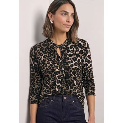 Street One Langarm Shirt im Blusen-Look mit Leo-Muster female Schwarz Street One Langarm Shirt im Blusen-Look mit Leo-Muster female Schwarz