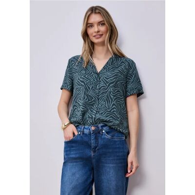 Street One Kurzarm Bluse mit Bowling-Kragen female Grün Multicolour Street One Kurzarm Bluse mit Bowling-Kragen female Grün Multicolour