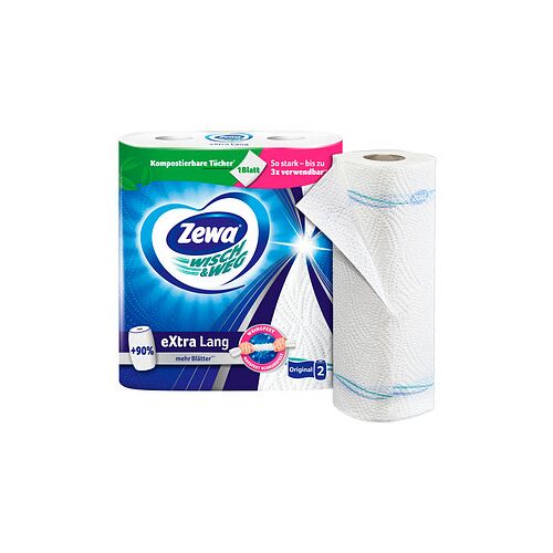 Zewa Küchenrollen WISCH&WEG eXtra Lang Original 2-lagig, 2 Rollen