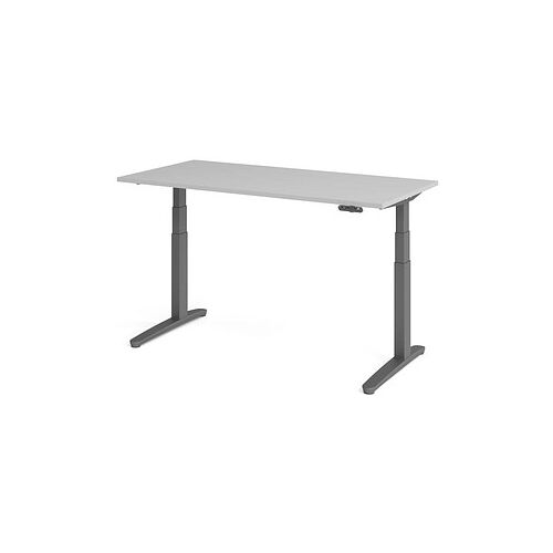 HAMMERBACHER XBHM16 elektrisch höhenverstellbarer Schreibtisch lichtgrau rechteckig, C-Fuß-Gestell grau 160,0 x 80,0 cm