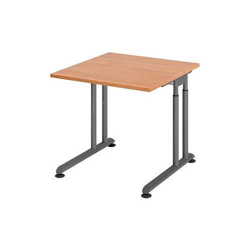 HAMMERBACHER ZS08 höhenverstellbarer Schreibtisch nussbaum quadratisch, C-Fuß-Gestell grau 80,0 x 80,0 cm