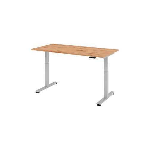 HAMMERBACHER XDSM16 elektrisch höhenverstellbarer Schreibtisch asteiche rechteckig, T-Fuß-Gestell silber 160,0 x 80,0 cm
