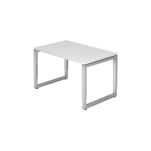 HAMMERBACHER RS12 höhenverstellbarer Schreibtisch weiß rechteckig, O-Fuß-Gestell silber 120,0 x 80,0 cm