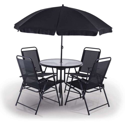 Scheppach Balkonset 6-tlg. PX-BS-1 Practixx - 4x Klappstuhl, Sonnenschrim, Glastisch   Schwarz - Anthrazit   Gartenset   Bistroset