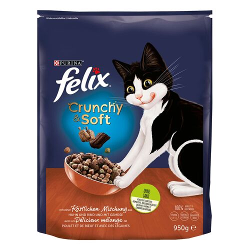 Felix 2x 950g Felix Crunchy & Soft Fleisch Katzenfutter trocken