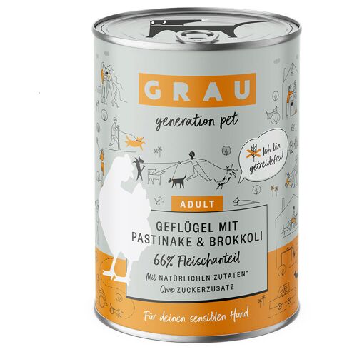 GRAU 6x 400g GRAU Hundefutter Geflügel mit Pastinake/Brokkoli Hundefutter nass