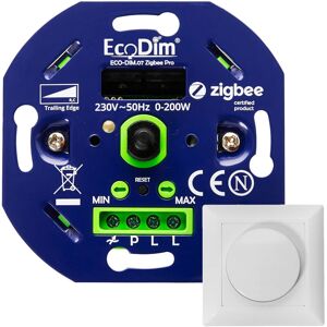 Ecodim Eingebauter intelligenter LED-Dimmer PRO 0-200 Watt Phasenabschnitt Inklusive Abdeckrahmen und Knopf 2 Jahre Garantie ECO-DIM.07