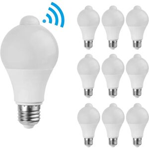 Aigostar 10er Set E27 LED lampen - Frosted - 6 Watt - Nicht dimmbar - 6500K Kaltweiß - 480 Lumen - 25.000 Brennstunden - Mit Bewegungs- und Dämmerungssensor