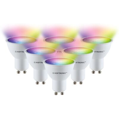 HOFTRONIC SMART 6er Set Smart Lampe - GU10 Spots - 120° - 5,5W 345lm - RGBWW - Wifi & Bluetooth - App Steuerung - Google Home - Amazon Alexa - Smarte Leuchtmittel - LED Reflektor HOFTRONIC SMART 6er Set Smart Lampe - GU10 Spots - 120° - 5,5W 345lm - RGBWW - Wifi & Bluetooth - App Steuerung - Google Home - Amazon Alexa - Smarte Leuchtmittel - LED Reflektor