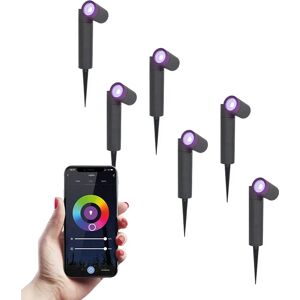 HOFTRONIC™ 6x Pinero smart  LED Gartenstrahler - RGBWW - WLAN & Bluetooth - GU10 Fassung - Kippbar - Dimmbar über App - Gartenspot - Erdspießleuchte - Smart Beleuchtung - Google Assistant & Amazon Alexa - IP65 für den Außenbereich - Schwarz