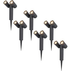 HOFTRONIC™ 6x Pinero double dimmbarer LED-Erdspießstrahler - 2700K warmweiß - GU10 - 5 Watt - Schwenkbar - Gartenstrahler - für den Außen- und Innenbereich - schwarz - 3 Jahre Garantie