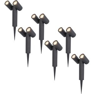 HOFTRONIC™ 6x Pinero double dimmbarer LED-Erdspießstrahler - 4000K neutralesweiß - GU10 - 5 Watt - Schwenkbar - Gartenstrahler - für den Außen- und Innenbereich - schwarz - 3 Jahre Garantie