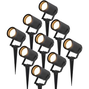 HOFTRONIC™ Spikey - 9er Set LED Gartenstrahler - 5 Watt - 400lm - Aluminium Schwarz - 2700 Kelvin warmweiß - IP65 Wasserdicht - Erdspießleuchte