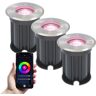 V-TAC 3er Set Smart LED Bodeneinbaustrahler Rund - Edelstahl - GU10 RGBWW - WiFi + Bluetooth - IP65 Wasserdicht - Gartenstrahler für Einfart & Garten