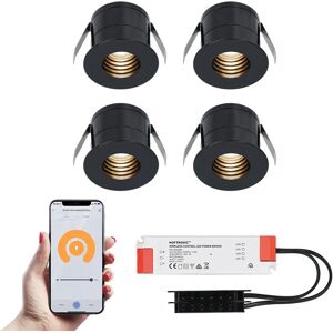 HOFTRONIC™ 4er Set Betty - Smart 3 Watt Mini LED Einbaustrahler 12v schwarz - Komplett Set - WiFi & Bluetooth - 2700K Warmweiß Dimmbar - IP65 Wasserdicht für Badezimmer & Terrassendach