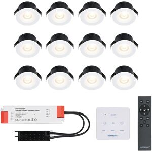 HOFTRONIC™ 12x Cadiz - Mini 12V LED Downlight weiß mit Trafo und Wanddimmer - 3 Watt - Dimmbar - IP44 wasserdicht für den Außenbereich - 2700K Warmweiß - Geringe Einbautiefe 26mm - Für Veranda, Bad, Carport und Innenbereich