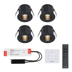 HOFTRONIC™ 4x Betty schwarzes LED-Downlight Komplett-Set mit Wanddimmer - 12V - 3 Watt - Verandabeleuchtung - Außenbereich - 2700K warmweiß