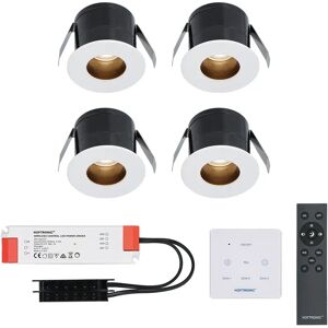 HOFTRONIC™ 4x Olivia - Mini 12V LED Downlight weiß mit Trafo und Wanddimmer - Versenkt - 3 Watt - Dimmbar - IP44 wasserdicht für den Außenbereich - 2700K Warmweiß - Geringe Einbautiefe 36mm - Für Veranda, Bad, Carport und Innenbereich